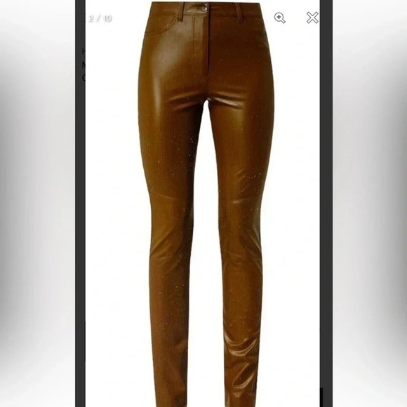 Marc Cain Skinny Fit Faux Leather Pants Designer Cognac Tan SZ N 3 US 8 NWT $400 - Picture 1 of 9